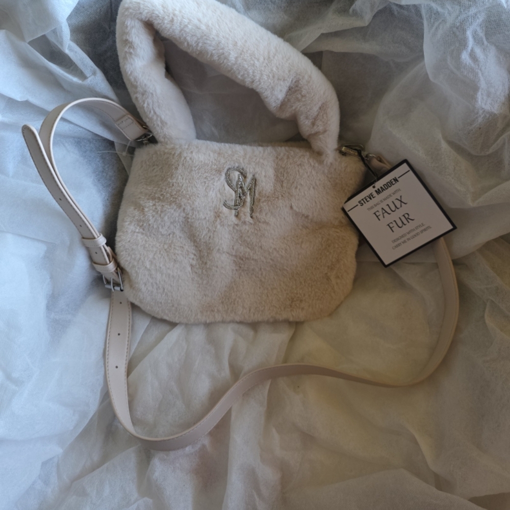 Steve Madden Beige Faux Fur Shoulder Bag